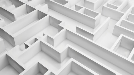 Endless Complexity: A 3D Maze - Aerial view of an intricate and endless 3D white maze.