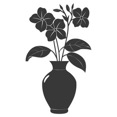 Silhouette periwinkle flower in the vase black color only