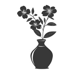 Silhouette periwinkle flower in the vase black color only
