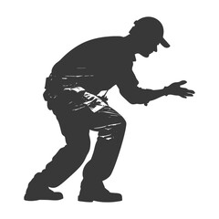 Fototapeta premium Silhouette repairman in action full body black color only