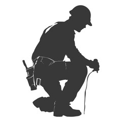 Silhouette repairman in action full body black color only - obrazy, fototapety, plakaty