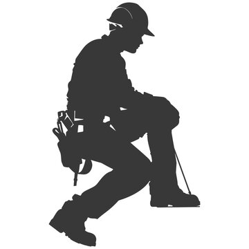 recommend clip art: Silhouette repairman in action full body black color only