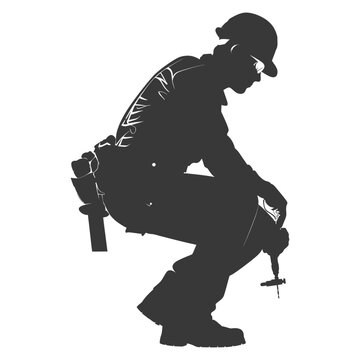 recommend clip art: Silhouette repairman in action full body black color only