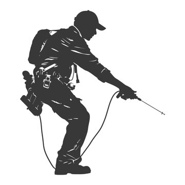 recommend clip art: Silhouette repairman in action full body black color only