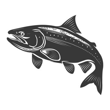 recommend clip art: Silhouette salmon fish animal black color only full body