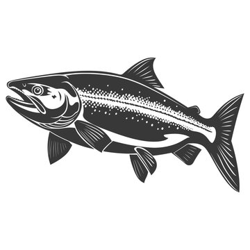 black and white salmon swimming clip art preview