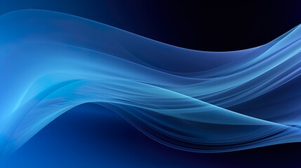 A soothing image of a flowing abstract wave in multiple shades of blue contrasted against a black background