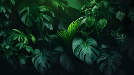 Deep shades of green create a mysterious ambiance among the lush vegetation, evoking a feeling of being in a serene, yet enigmatic forest