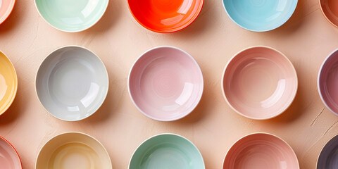 ceramic colored plates of different sizes on a light beige background