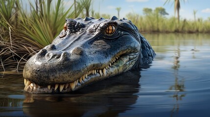 Obraz premium Dramatic image depicting a close encounter with an alligator's open mouth, illustrating the beauty and threat of wildlife