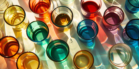 colorful glasses with colored shadows