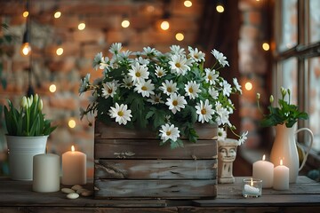 Rustic Elegance: White Blooms & Warm Lights. Concept Rustic Elegance, White Blooms, Warm Lights