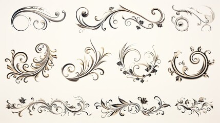 This detailed collection of baroque scroll designs offers a vintage aesthetic fit for adding a touch of class and history to creative projects