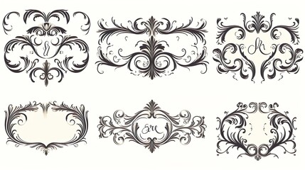 Naklejka premium Intricate assortment of frame-like baroque designs perfect for sophisticated branding and elegant graphic projects