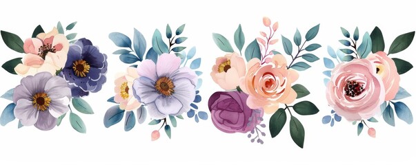 set of watercolor flowers