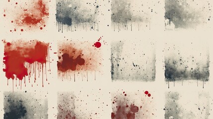 Artistic display of red and grey watercolor splatters creating a grungy abstract effect