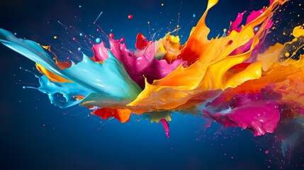 An impactful display of colorful paint splashes merging together to form a wave, depicting energy and the flow of creativity