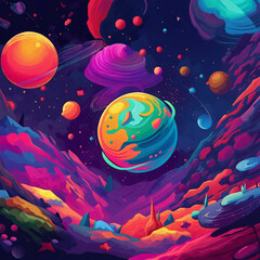 colorful planet galaxy illustration background