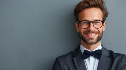 A man in a suit and bow tie smiling at the camera, AI - obrazy, fototapety, plakaty