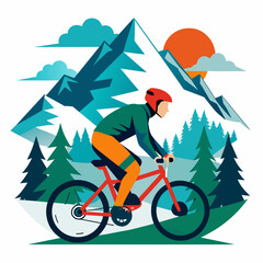 mountain-biker-in-the-mountains-vector-illustratio