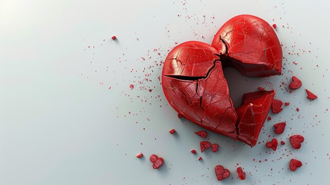 Concept of divorce, misunderstanding in family. A broken heart image symbolizes the pain of divorce or breakup. Space for text.