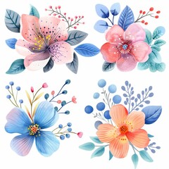 set of watercolor flowers