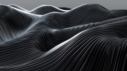 Obraz premium Close-up of abstract wavy lines pattern in monochrome palette, depicting modern fluidity