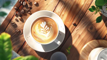 Foto op Plexiglas Art coffee in cup of latte coffee on wooden table. © cegli