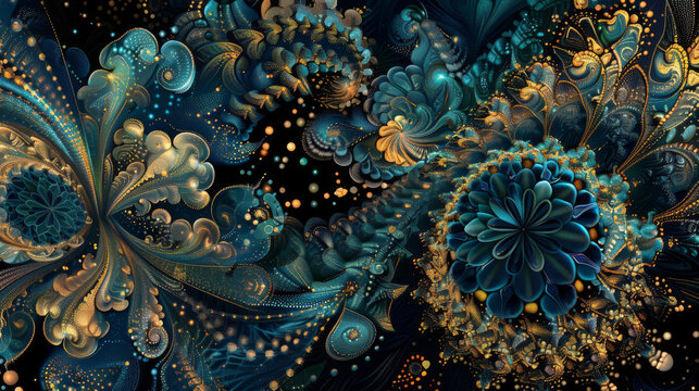 Intricate fractal art depicting a stunning abstract cosmic scene