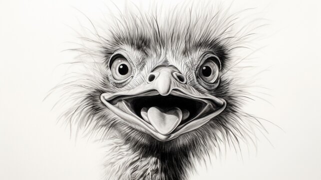 Aggressive emu bird pencil sketch image 