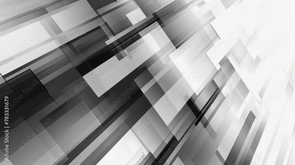Poster Modern grayscale abstract background featuring a dynamic composition of overlapping geometric shapes