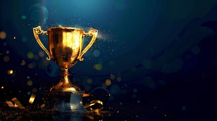 Gleaming gold trophy cup on a dark backdrop, symbolizing victory. Celebration of achievement and success. Ideal for awards and competitions. AI