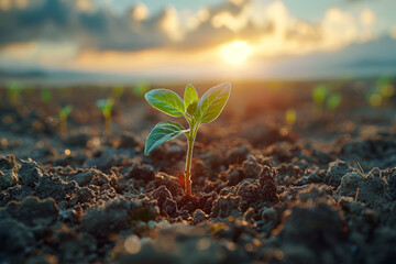 A seedling pushing through the soil towards the sunlight, representing growth and resilience in the...