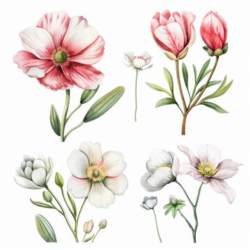 set of watercolor flowers