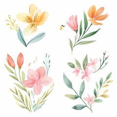 set of watercolor flowers