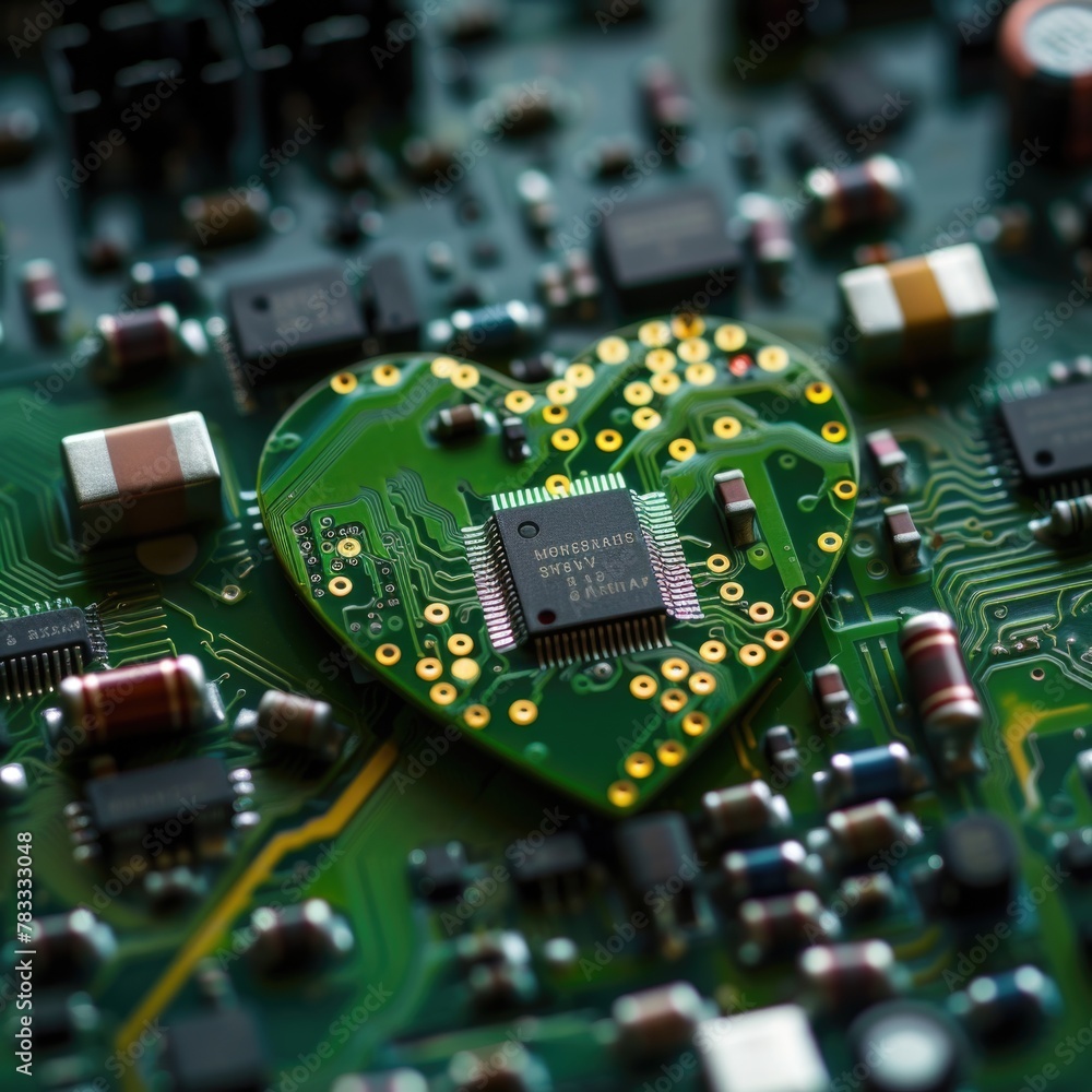 Aufkleber romantic heart in the form of a microcircuit or chip. ai generative.