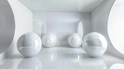 Fototapeta na wymiar A group of white spheres are sitting in a room, AI