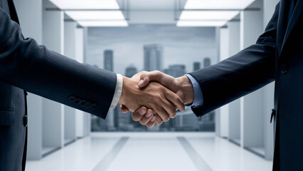 Businessmen shaking hands. The logical conclusion of a successful transaction. - obrazy, fototapety, plakaty