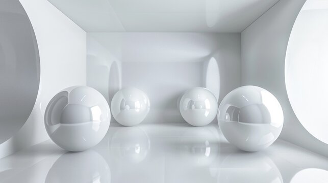 A group of white spheres are sitting in a room, AI