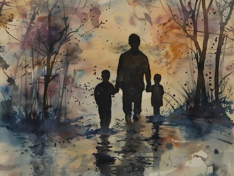 Painted Dady and children, concept Dadys days