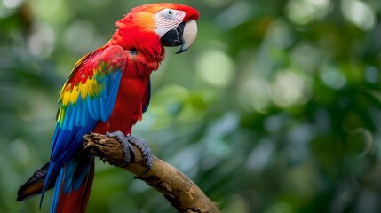 Vibrant Macaw Parrot Perched in Lush Greenery, a Glimpse of Wildlife Elegance, Ideal for Ecology Themes. AI