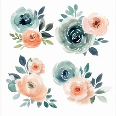 Obraz na płótnie Canvas set of watercolor flowers