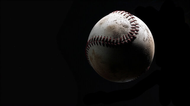 シンプルな野球のイメージ。野球ボールの3D。黒背景
