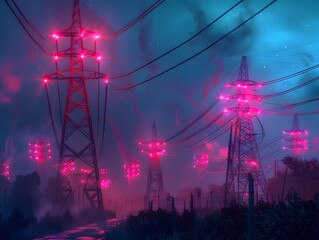 Electricity Transmission Towers, Illuminated Wires, A Concept of Energy