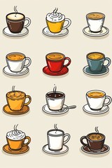 A set of different coffee icons