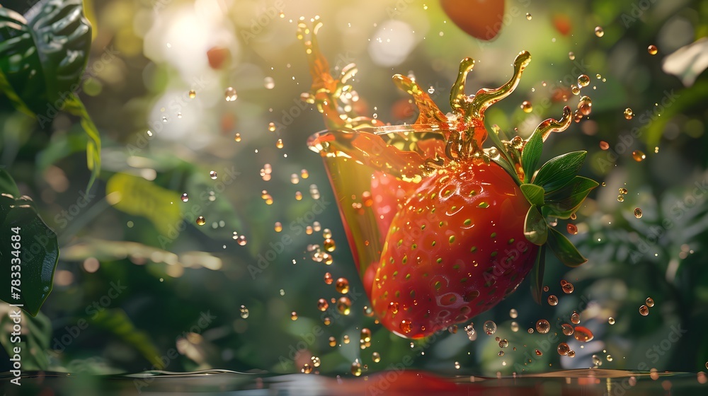 Sticker Strawberry with juice colliding and exploding, crashing flying - Stickers