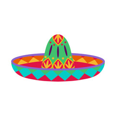 Sombrero hat illustration. Traditional Mexican costume element isolated on white background. Cinco de Mayo hat. Vector illustration.