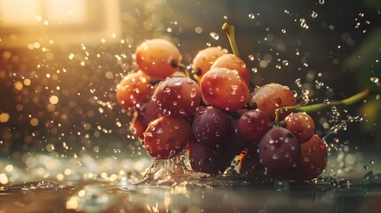 Concept grapes, colliding and exploding, crashing flying