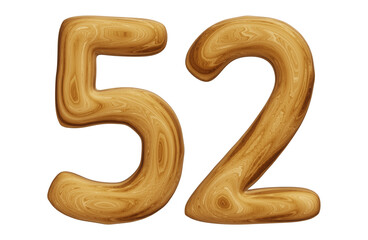 Wooden number 52 for math, education and business concept