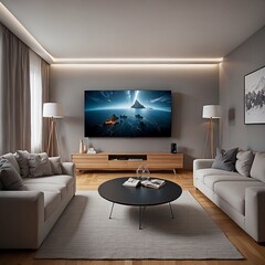 Modernes Home Kino. Generative AI Technologie - obrazy, fototapety, plakaty